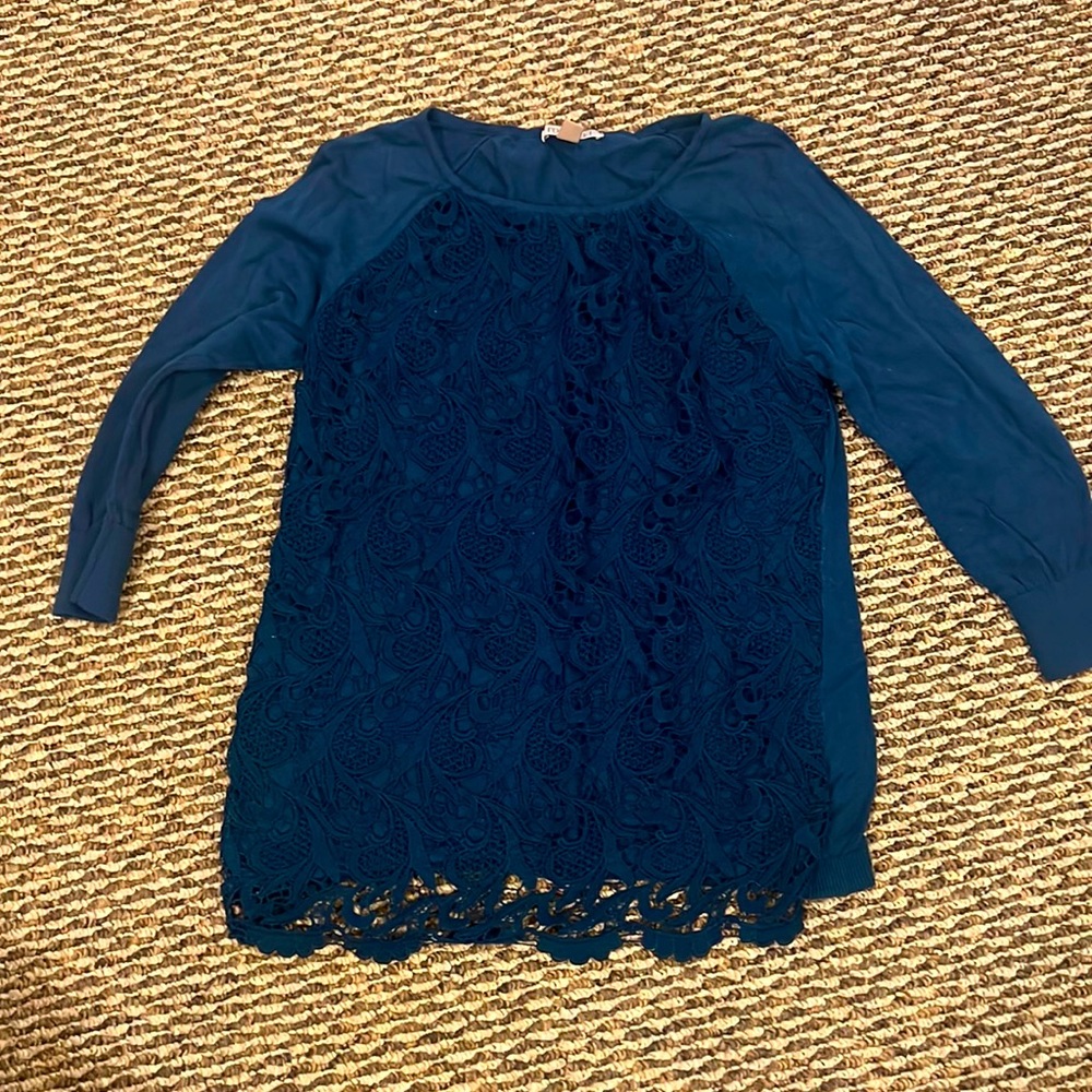 Turquoise Roz & Ali lace front sweater Small